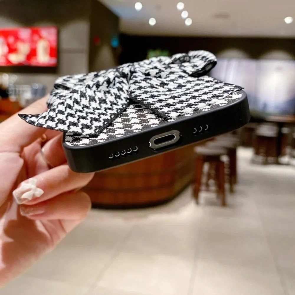 Houndstooth bow iPhone 17 Pro Max phone case black white check fabric plaid NEW